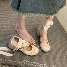 芭蕾舞单鞋女2024夏季新款粗跟仙女风温柔配裙子绑带法式玛丽珍鞋