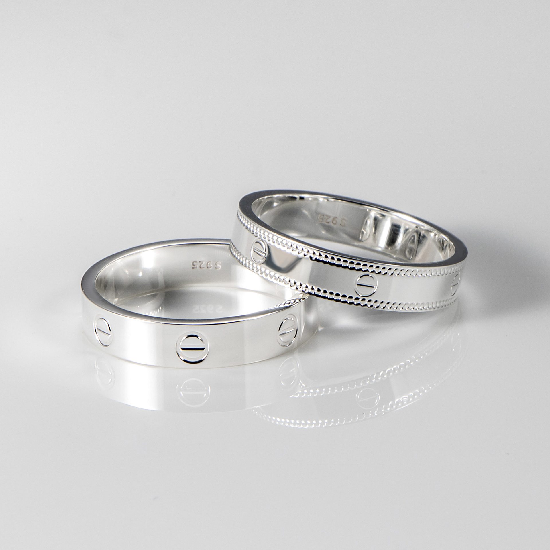 心盈  一字纹素圈戒指纯银情侣宽版简约ins风轻奢对戒时尚白金色