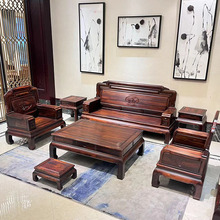 国标红木沙发简约雕荷花宽扶手印尼黑酸枝客厅实木沙发阔叶黄檀