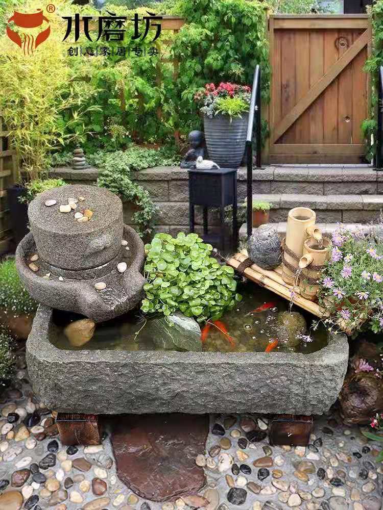 老石槽户外流水摆件庭院景观石磨水景鱼缸水槽阳台花盆造景