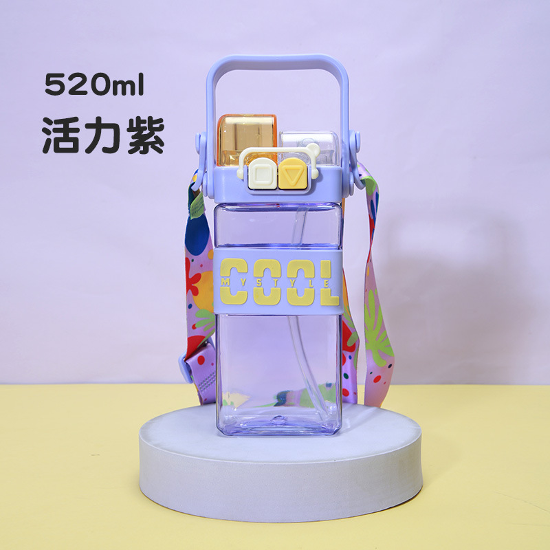 Internet Celebrity Double Drinking Cups High-Looking Boys and Girls Square Water Cup Student Straw Cup Children Outdoor Crossbody Punk Water Cup