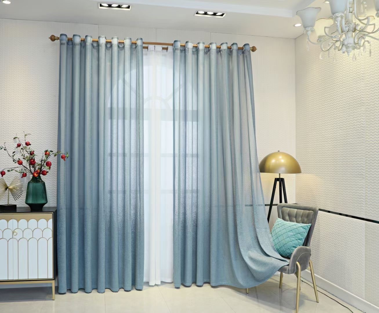 新款渐变色经编窗纱 小清新美容院隔断直播间背景布窗帘客厅沙帘