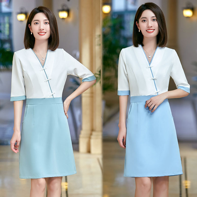 美容师院工作服女春夏中袖皮肤管理师医美职业连衣裙ol制服裙