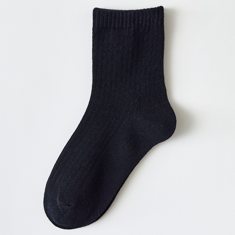 Children's Black Mid-Calf Length Socks White Students' Socks Cotton Medium and Large Children's Socks Spring, Autumn and Summer Boys' Socks Thin Girls