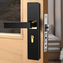 黑色卧室门锁室内房间门木门锁具免改孔老式门把手手柄家用通用型