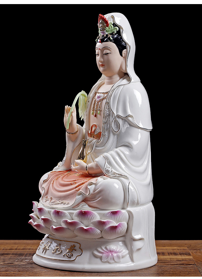 陶瓷观音佛像居家供奉佛摆 描金彩吉祥如意观世音菩萨像