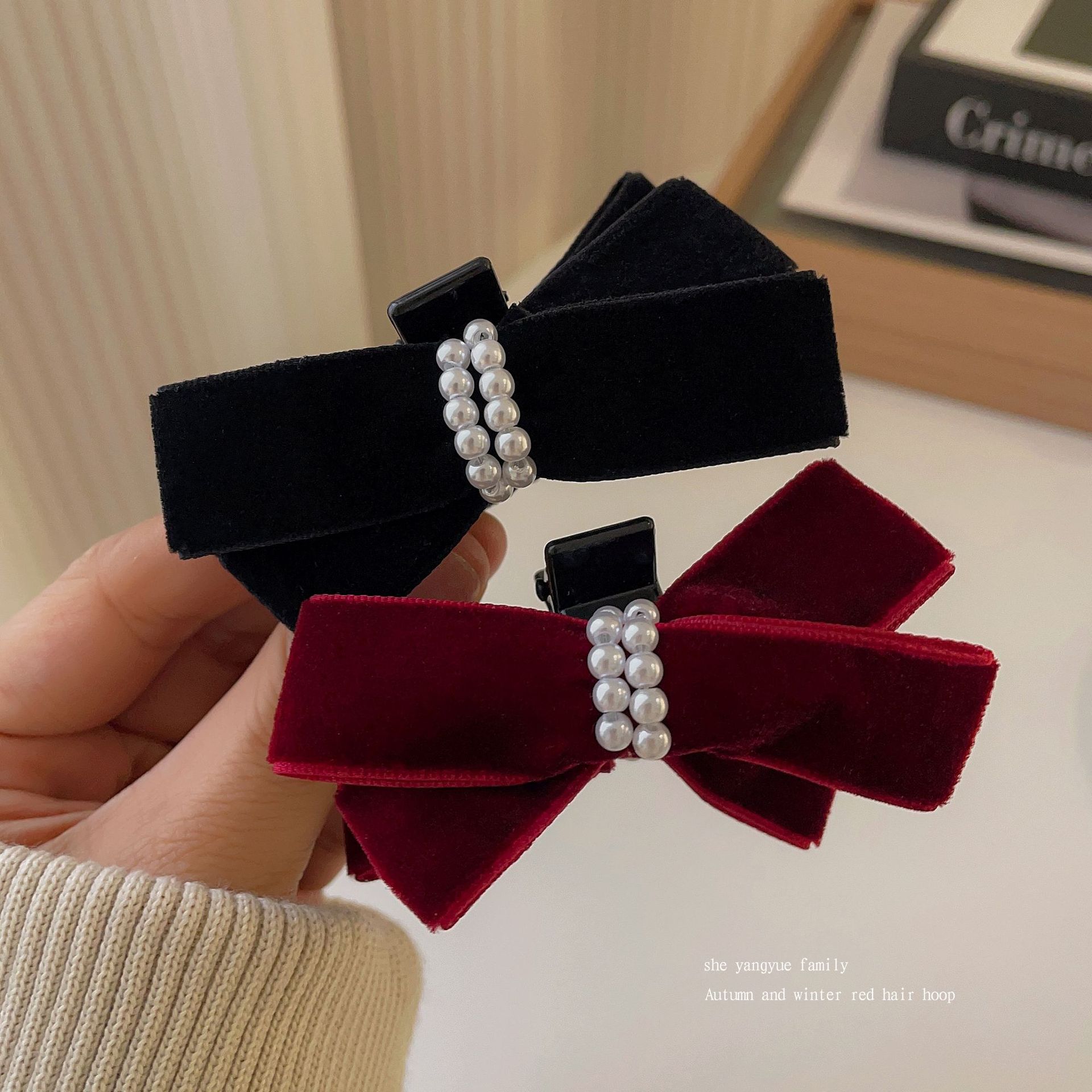 Velvet Bow Barrettes Retro Small High Skull Top Sweet Hair Pin Headdress Bangs Princess Hairstyle Autumn and Winter Grip