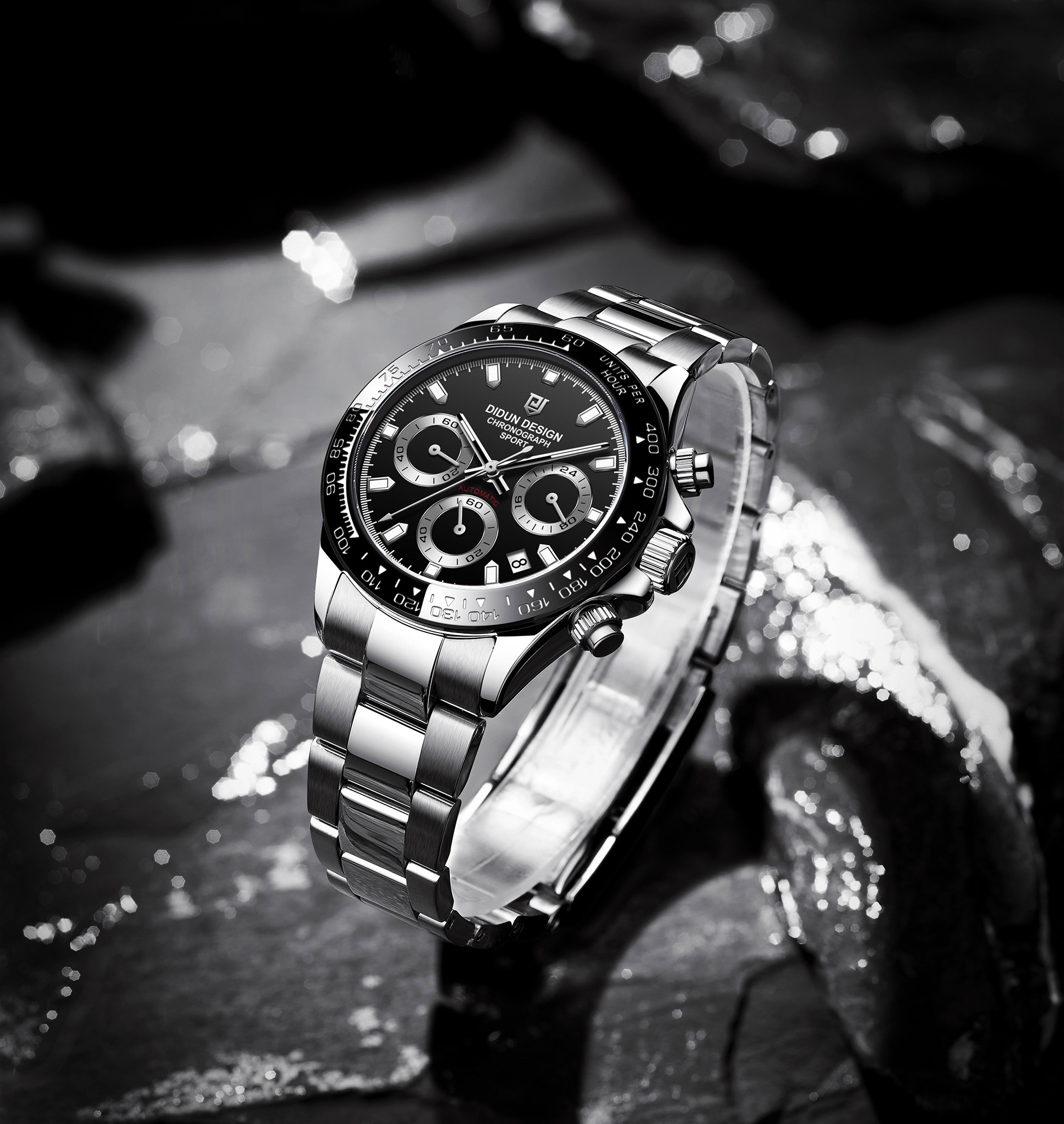 迪顿商务机械表男士多功能夜光防水不锈钢机械男表一件代发