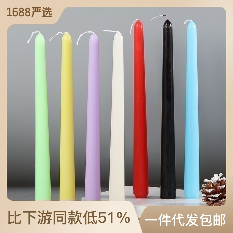 Household Smoke-Free European-Style Long Brush Holder Candle Wholesale Power Failure Emergency Lighting Red and White Candle Ins Candle Dinner Arrangement