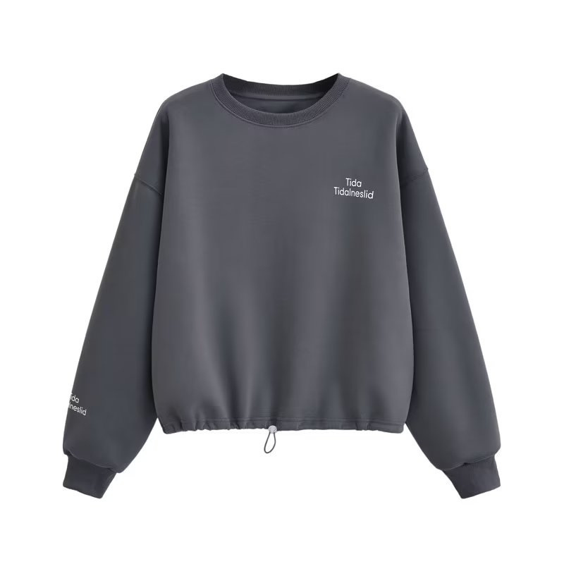 潮流风甜美圆领抽绳外套早秋长袖上衣个性字母装饰休闲小卫衣现货