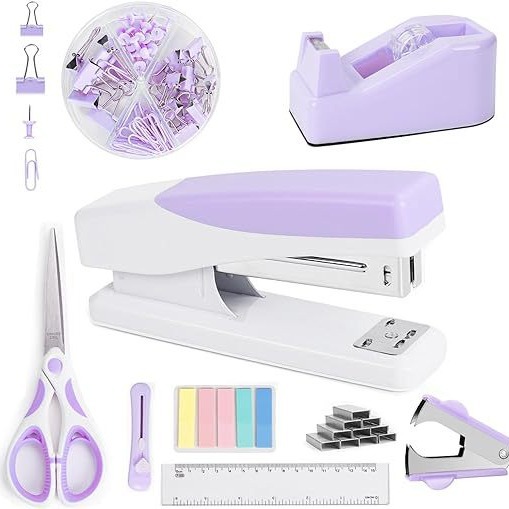 Cross-Border Direct Supply Purple Office Supplies Set Amazon Stapler Tape Base Scissors Clip Combination Set