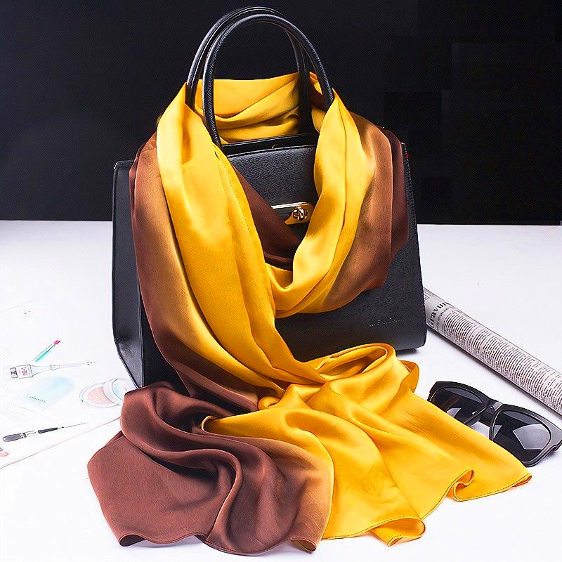New Hangzhou Silk Emulation Silk Scarf Women‘s New Silk Satin All-Matching Long Air Conditioning Shawl Gradient Color Scarf Wholesale