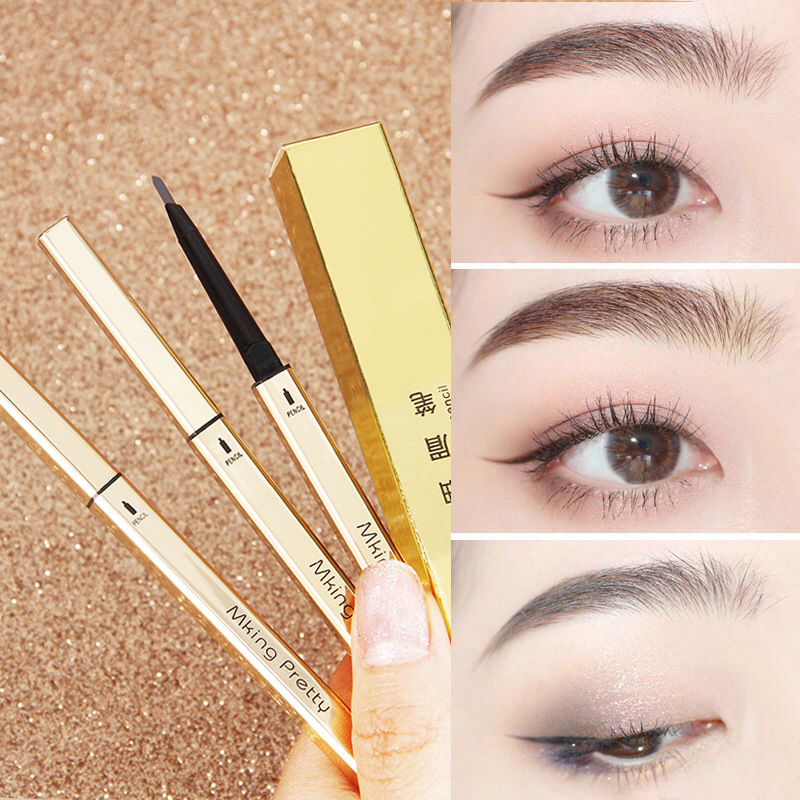 Small Gold Bar Eyebrow Pencil Small Gold Chopsticks Eyebrow Pencil Triangle Double-Headed Eyebrow Pencil Ultra-Fine Three-Dimensional Sketch Waterproof Sweat-Proof Not Smudge