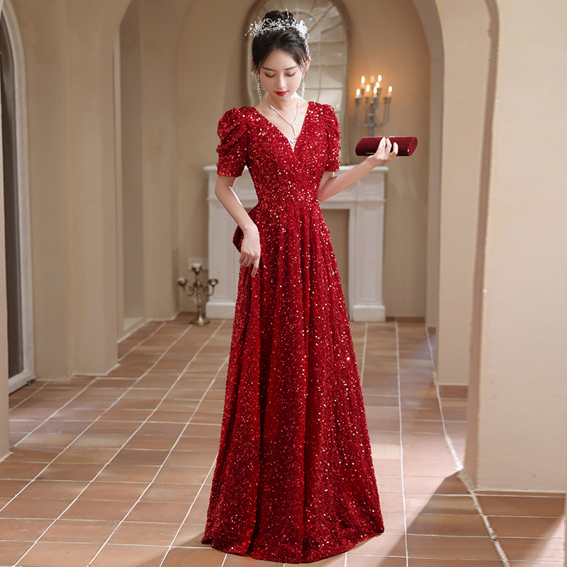 敬酒服新娘亮片订婚晚礼服女高级感合唱团演出服宴会气质主持人裙