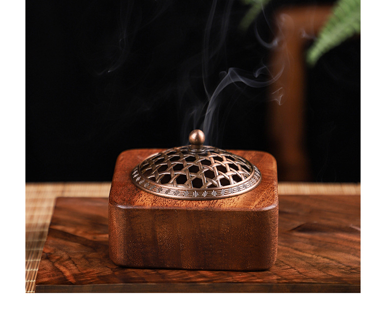 南美胡桃木香薰香炉方形木盒家用室内檀香炉木质盘香镂空香炉批发