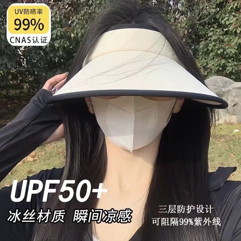 new upf50 + ice silk foldable sun protection sun hat female summer uv protection sun hat beach topless hat