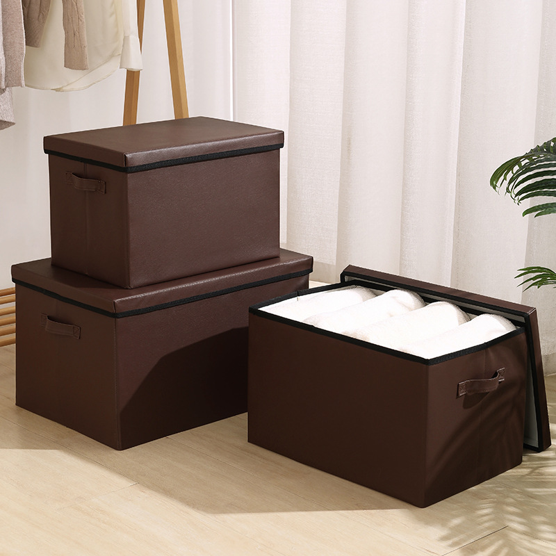 Home Folding Multifunctional Storage Box Desktop Storage Box Portable Drawer Leather Dustproof European Style Storage Box with Lid