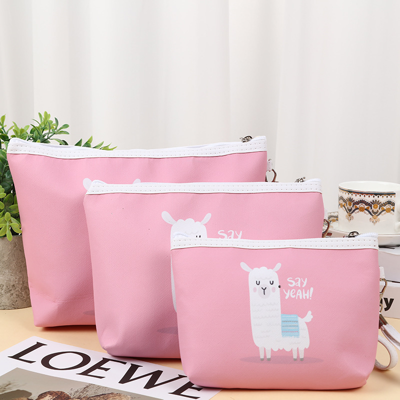 New Large Capacity Pu Women's Hand Holding Cosmetic Bag Cartoon Comfortable Soft Cute Portable Waterproof Multifunctional Storage Bag