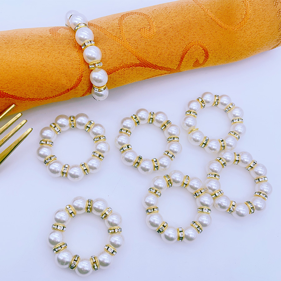 Cross-Border Hot Selling Napkin Ring Delicate Pearl Diamond Napkin Ring Dining Table Holiday Napkin Ring Wedding Napkin Ring Gold Diamand