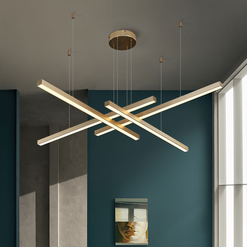 工程led灯时尚餐厅灯大气吊灯 金色线条长条创意客厅灯吧台灯饰