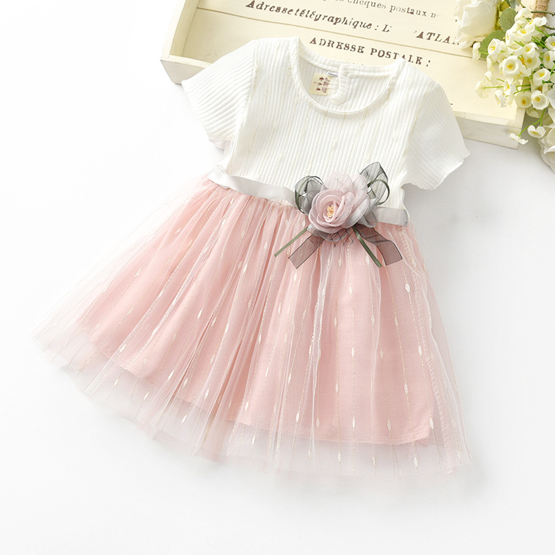 Summer Girls' New Children's Dress Short Sleeve Korean Mesh Princess Dress Baby Girls' Foreign Children's Clothing Skirt