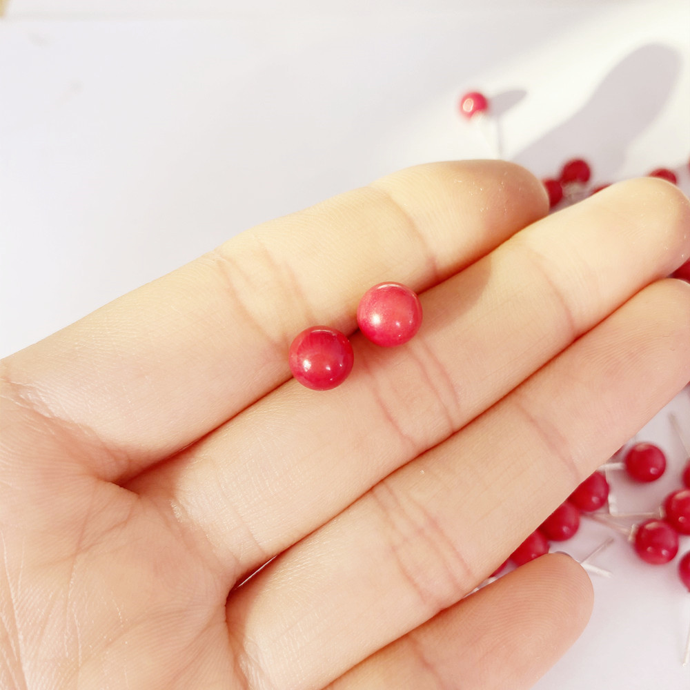 s925纯银耳钉天然红珊瑚耳环女复古气质韩国简约文艺红豆银耳饰