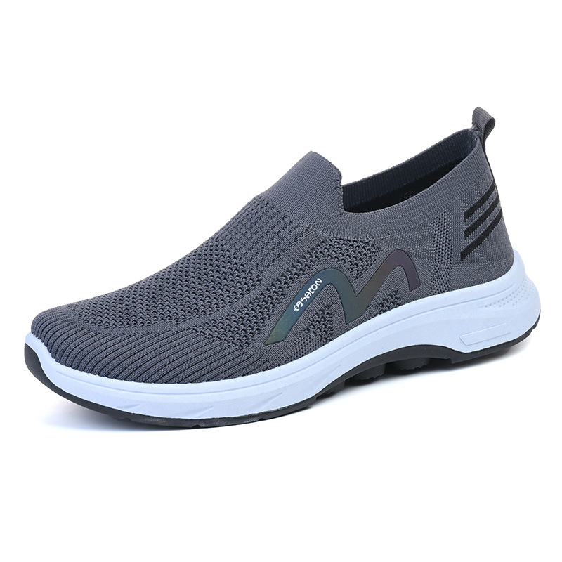 Men's Shoes 2024 Spring Style Flying Woven Slip-on Comfortable Middle-Aged and Elderly Casual Shoes Mesh Breathable Men's Sports Shoes