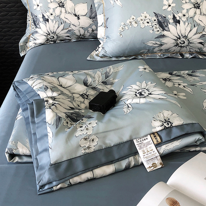Light Luxury Washed Tencel Summer Duvet Four-Piece Set Machine Washable Ice Silk Airable Cover Double Minimalist Gift Wholesale Summer Blanket