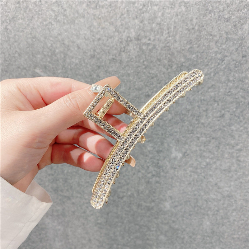 韩版珍珠水钻矩形发夹ins风抖音同款鲨鱼夹子复古简约气质大抓夹-报价