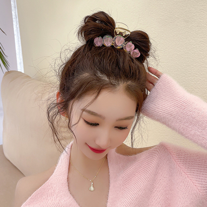 Spring New Transparent Pink Peach Grip Soft Girl Japanese Sweet Hair Clip Shark Clip Hair Accessories Headdress Wholesale