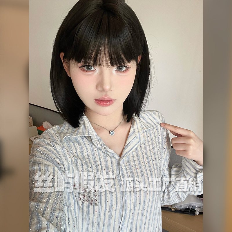 丝屿短发假发女短发lolita圆脸假发全头套式学生头网红假发-阿里巴巴