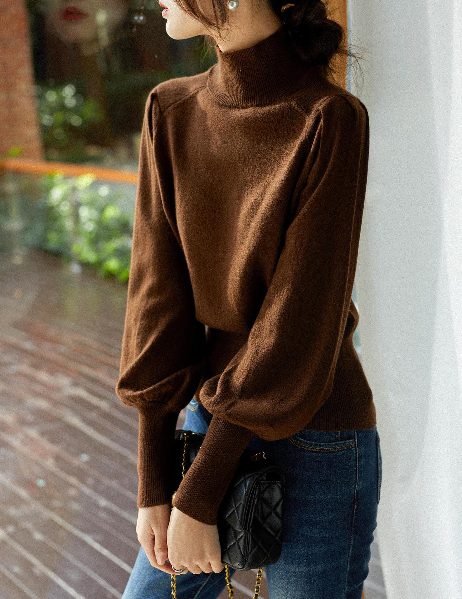 [zzo360432vg] 新色入荷秋冬多色羊角袖 藏肉羊毛羊绒针织衫女