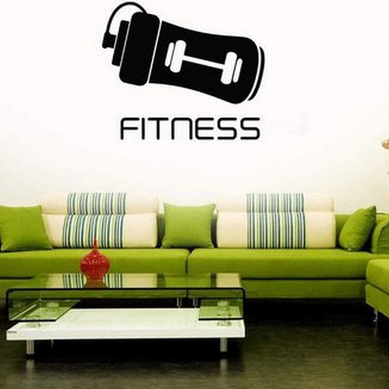 fitness 运动水壶杠铃哑铃图案 创意精雕墙贴 健身房装饰贴纸