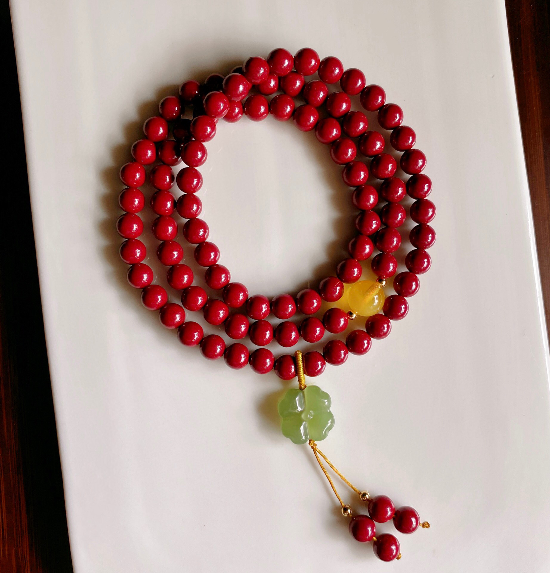 原创天然台湾原矿朱砂6mm珠子三圈手链95%高含量紫金砂多圈手串