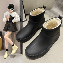 新款日系短筒雨鞋女外贸时尚加绒雨靴厨房工作防滑防水鞋软底胶鞋