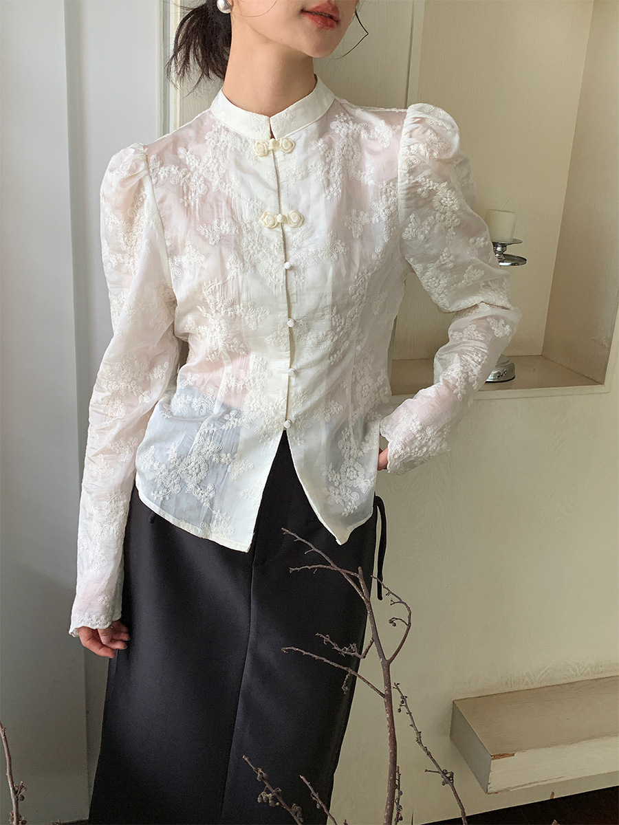 Neihe Nehe 2023 Women‘s Autumn Clothing Tencel Single-Breasted Long Sleeve Embroidery New Chinese Style Blouse 230333