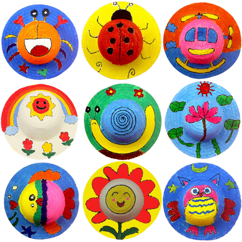 Children's Straw Hat DIY Painted Graffiti Hat Hand Painted Blank Hat Painting Kindergarten Art Stall Stall Stall