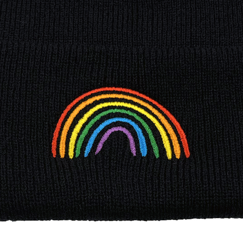 Cross-Border Rainbow Embroidery Wool Sleeve Cap Knitted Hat Student Outdoor Men's and Women's Autumn and Winter Warm Hat Beanie Hat