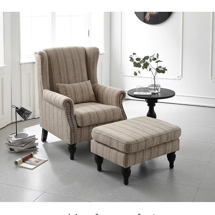 美式布艺单人老虎椅家用沙发欧式简约复古布艺小户型阳台懒人沙发