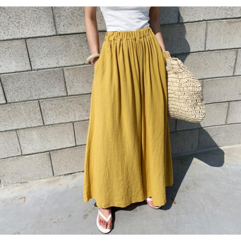 2024 South Korea Chic Style Summer Women's Clothing Fashion Solid Color Linen Wide-Leg Pants Casual Pants Pants Women's Pants Casual Pants Women Clothes