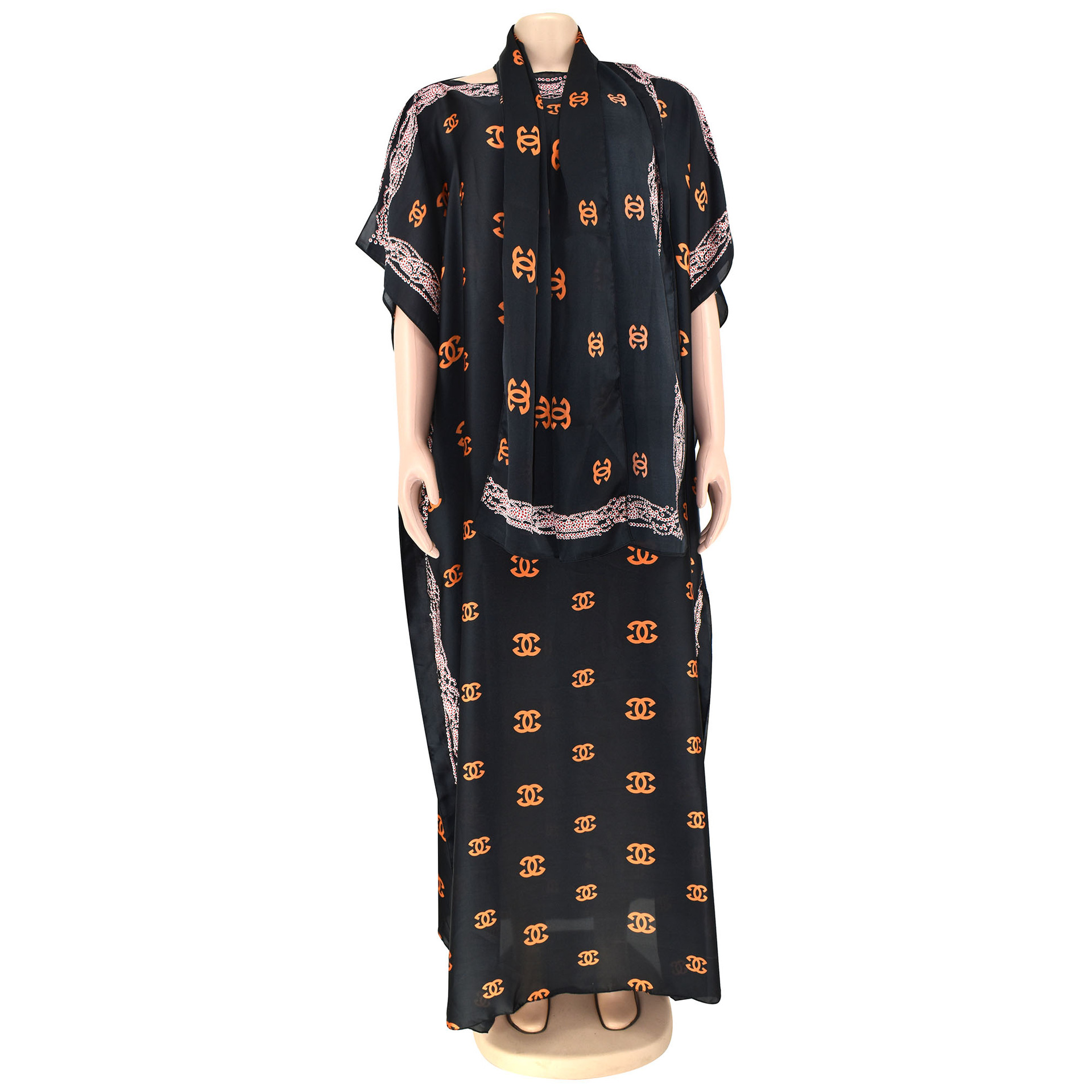 Silk-like Summer Silky Headscarf Printed Letter Dress Cross-Border African Mother Hot-Selling New Products