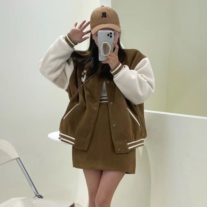 早春穿搭女小个子棒球服套装女春秋2022新款韩版复古学院风休闲包