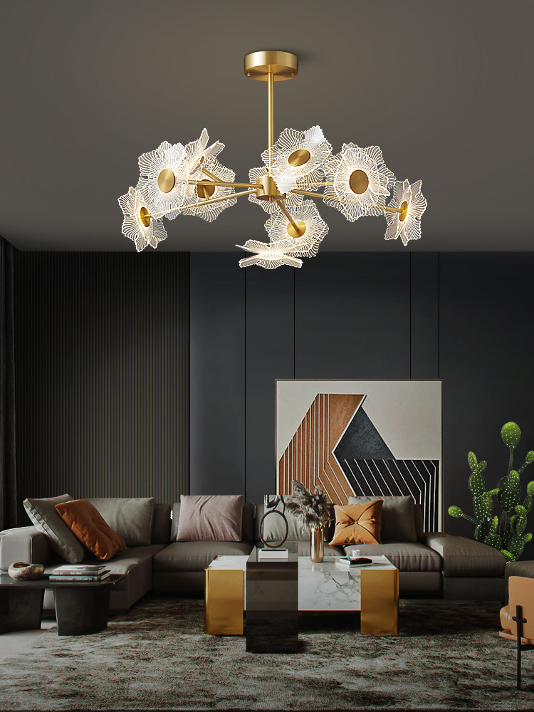 北欧轻奢客厅吊灯创意个性艺术荷花餐厅灯现代简约家用高端大厅灯