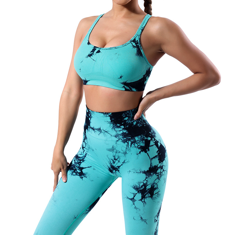 New Tie-Dye Seamless Yoga Suit Women's Fitness Sports Bra Underwear Skinny Hip Raise High Waist Yoga Pants Trousers