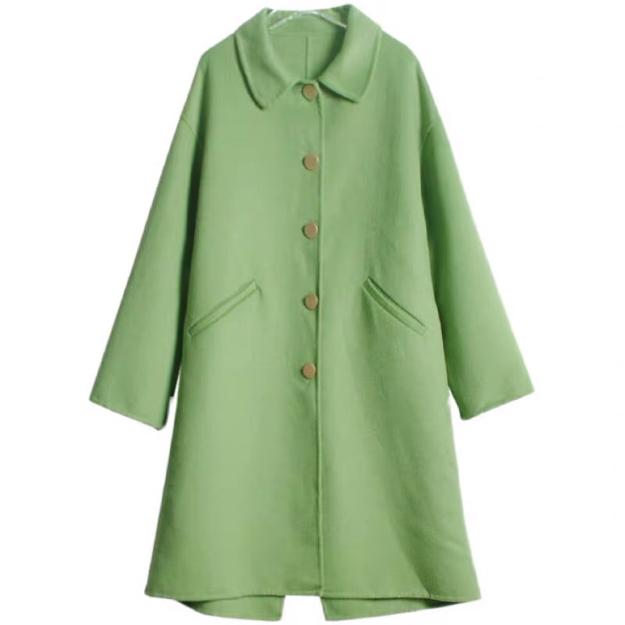 双面羊绒大衣纯色韩版直筒型格子绿色气质通勤双排扣短款翻领外套