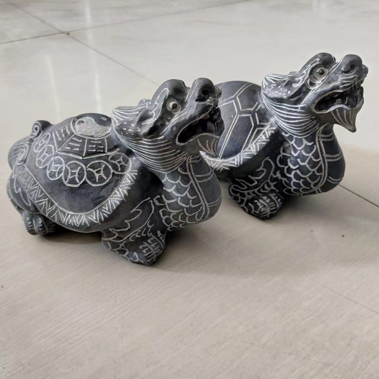 龙龟摆件龙头龟石雕石头青石赑屃霸下神兽门口茶宠原石雕刻石龙龟