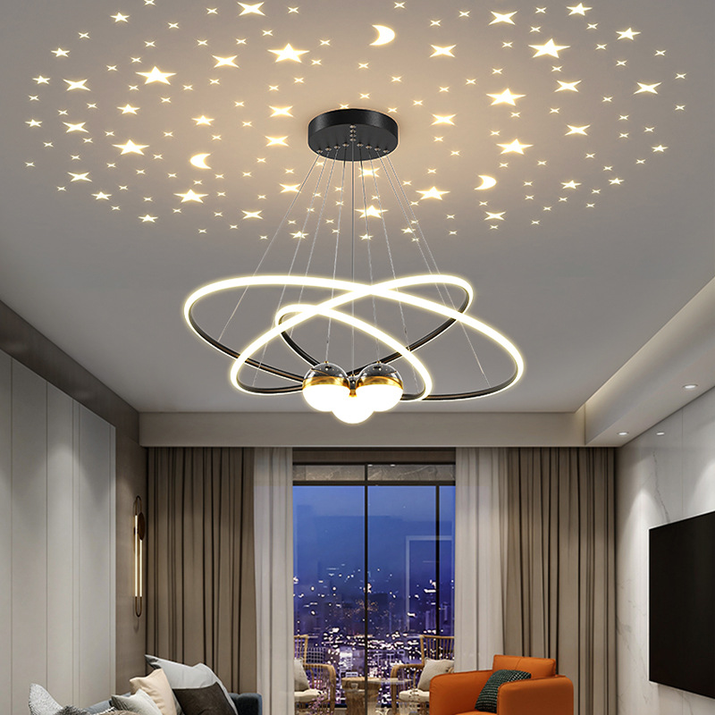 Living Room Chandelier 2023 New Simple Modern Led Personality Creative Nordic Starry Sky Projection Dining Room Lamps