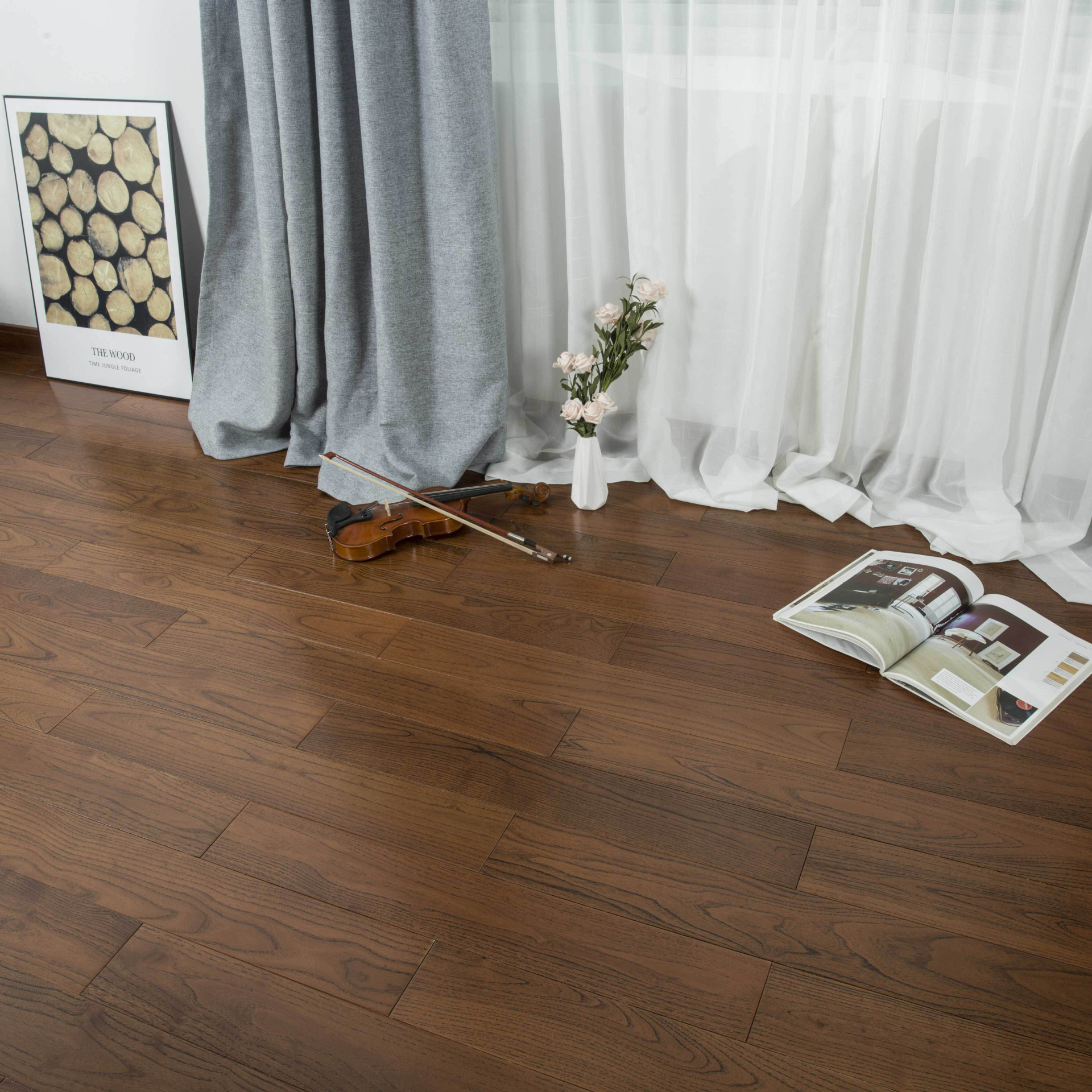 实木地板金刚柚木环保胡桃色灰色本色室内家用锁扣地热木刺槐地板