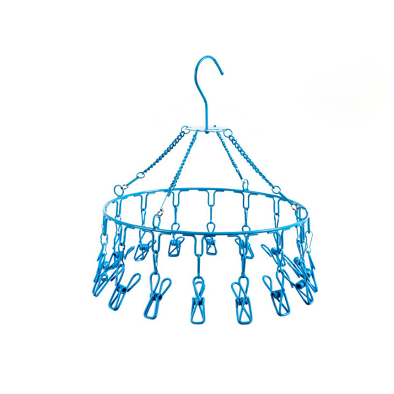 彩色不锈钢晒袜子尿布衣架圆形家用多功能防风多夹子加厚圆盘衣架