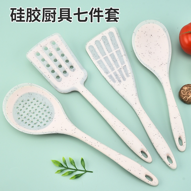 Silicone 7-Piece Kitchenware Spatula Slotted Turner Colander Cooking with Rack Suit Combination Baking Tool